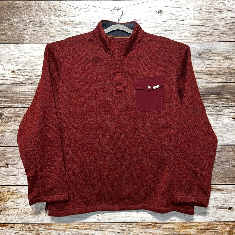 Woolrich 1/4 Snap Button Pullover Sweater Mens XXL Heather Red Fleece Lined
